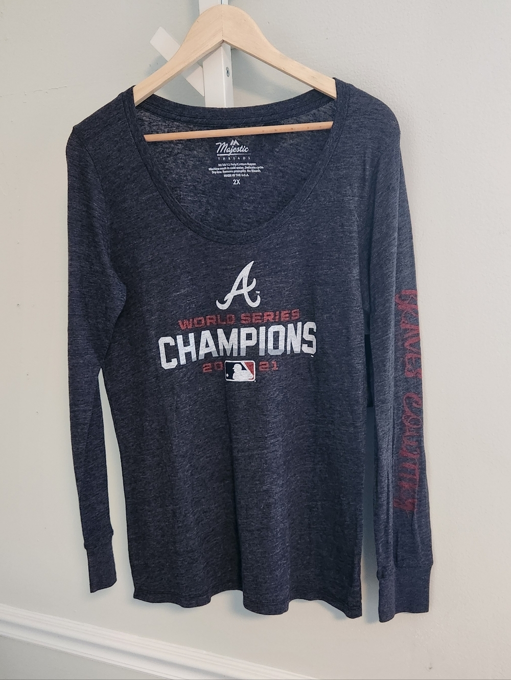 Majestic Threads Atlanta Braves‎ 2021 World Series Champions Long Sleeve 2X Nwt!